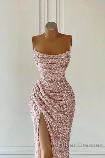 Pink Sequins Sleeveless Evening Dress With Split Secondary image