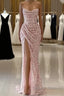 Pink Sequins Sleeveless Evening Dress With Split