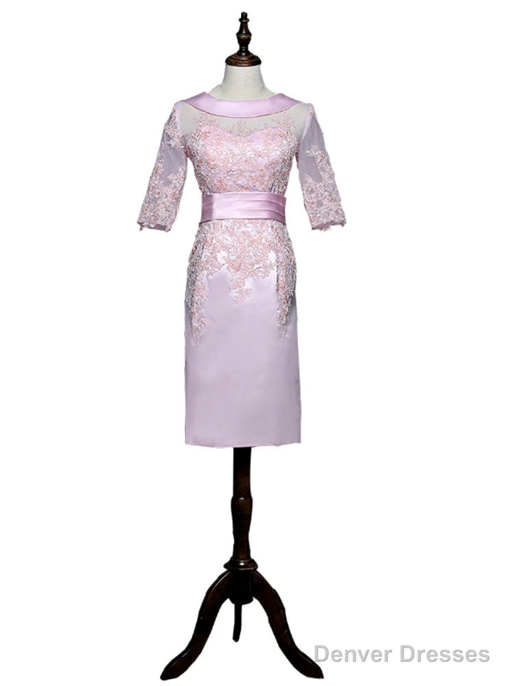 Pink Sheath Half Sleeves Appliques Mother Of The Bride Dresses Main image
