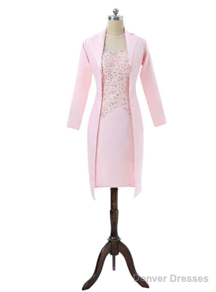 Pink Sheath Knee Length Mother Of The Bride Dresses With Jacket