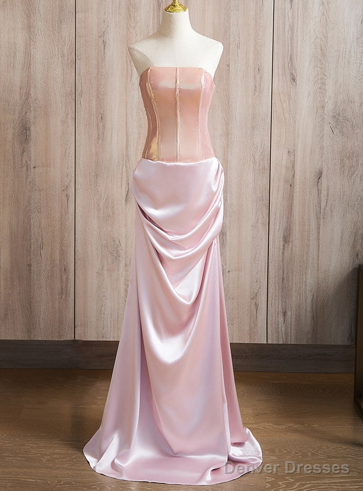 Pink Sheath Strapless Pleats Prom Dress Main image