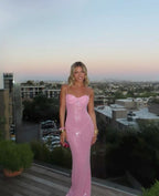 Pink Shiny Fashion Elegant Long Mermaid Slim Sequin Ball Gown Evening Dress Party Dress
