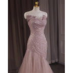 Pink Shiny Tulle Mermaid Prom Dress Fairy Formal Evening Dress