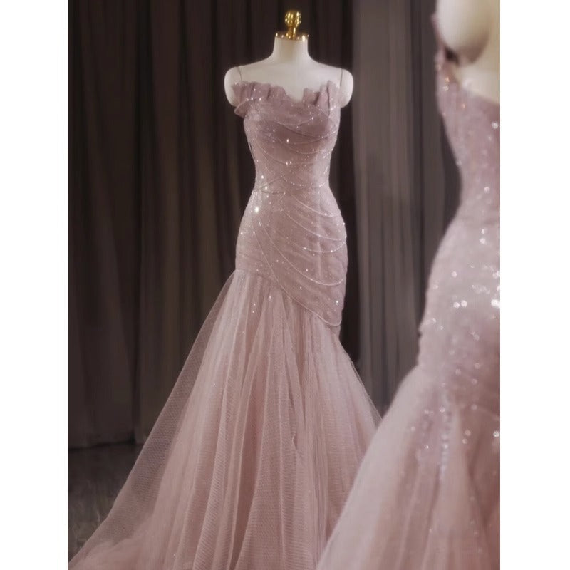 Pink Shiny Tulle Mermaid Prom Dress Fairy Formal Evening Dress Main image