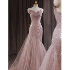 Pink Shiny Tulle Mermaid Prom Dress Fairy Formal Evening Dress