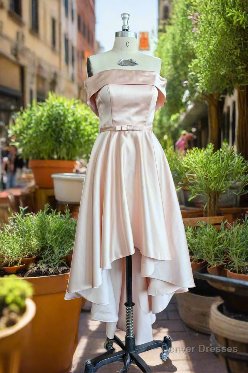 Pink Short Homecoming Dress Off The Shoulder Satin High Low Prom Dress Main image