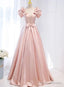 Pink Short Sleeve Bow Prom Dress