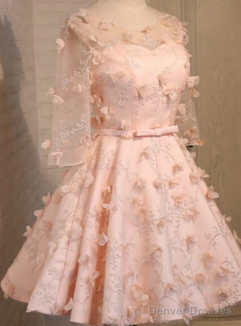 Pink Short Sleeve Flower Homecoming Dress Main image