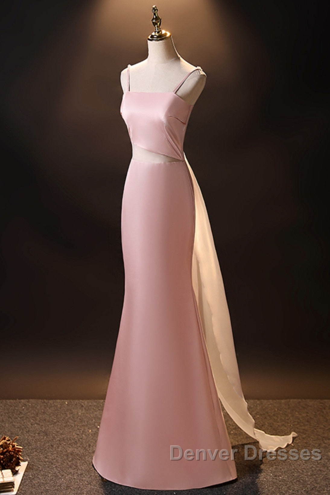 Pink Simple Mermaid Straps Long Evening Dress, Pink Formal Dress Prom Dress Secondary image