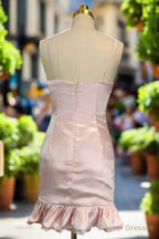 Pink Spaghetti Straps Homecoming Dresses Simple Satin Mini Dresses