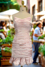 Pink Spaghetti Straps Homecoming Dresses Simple Satin Mini Dresses