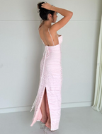 Pink Spaghetti Straps Pleated Long Party Dress Wedding Guest Dress