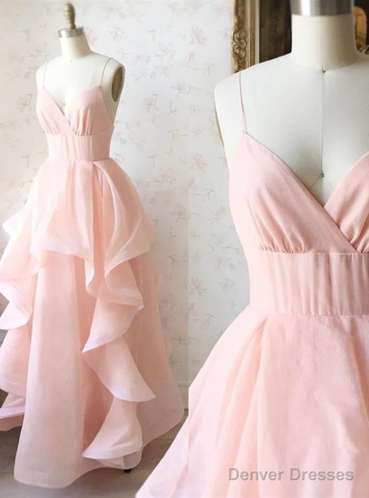 Pink Spaghetti Straps Prom Dress Main image