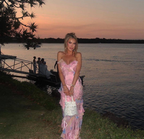 Pink Spaghetti Straps Backless Ruffles Long Prom Dress