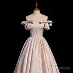 Pink Statin Off Shoulder Floral Long Party Dress, Pink Sweetheart Prom Dress Evening Dress