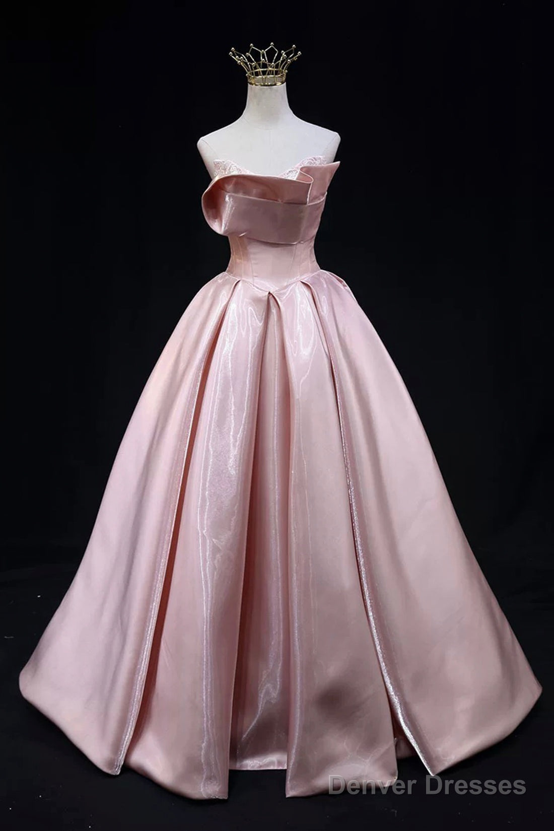 Pink Strapless Satin Long Prom Dress, Beautiful A-Line Evening Party Dress