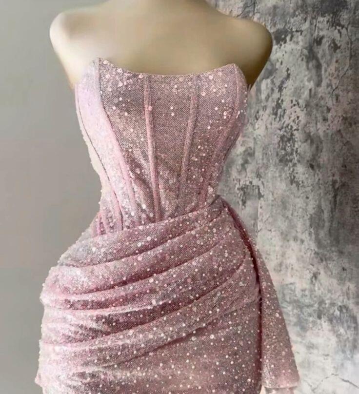 Pink Strapless Sequins Party Dress Mini Hoco Dress Birthday Outfits Main image