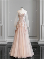 Pink StraplessTulle Ball Gown Beaded Shiny Prom Dress Pink Sweet 16 Dress
