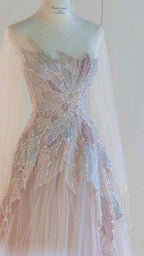 Pink StraplessTulle Ball Gown Beaded Shiny Prom Dress Pink Sweet 16 Dress