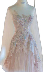 Pink StraplessTulle Ball Gown Beaded Shiny Prom Dress Pink Sweet 16 Dress