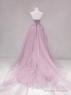 Pink Straps Tulle Chic Long Party Dress Formal Dress, Pink A-line Prom Dress