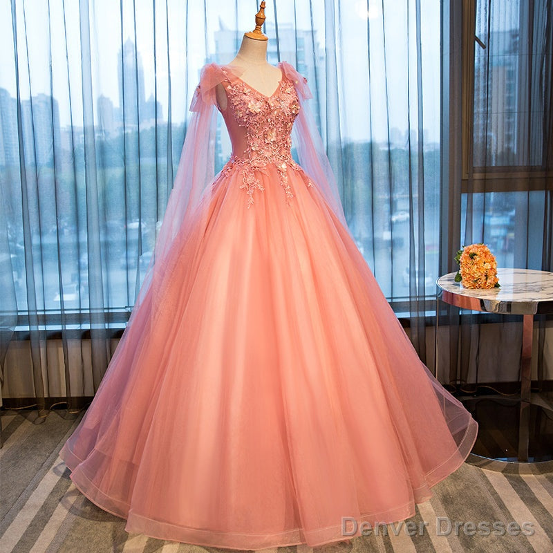 Pink Sweet 16 Formal Tull Gown with Lace, Pink Prom Dresses Secondary image