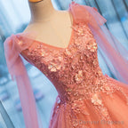 Pink Sweet 16 Formal Tull Gown with Lace, Pink Prom Dresses