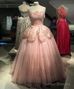 Pink Sweetheart Ball Gown Prom Dress With Lace
