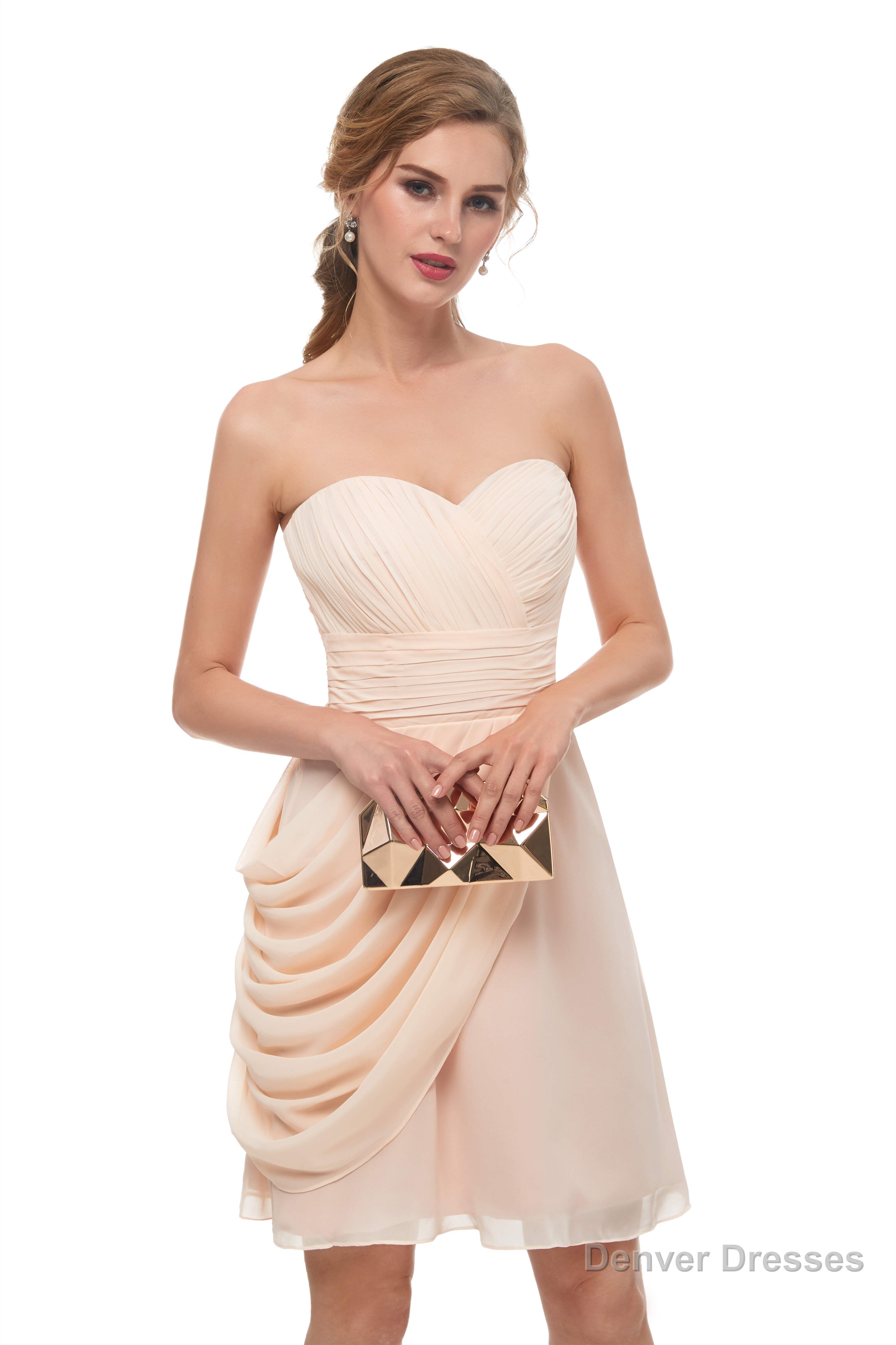 Pink Sweetheart Neck Chiffon Homecoming Dresses With Pleats Main image