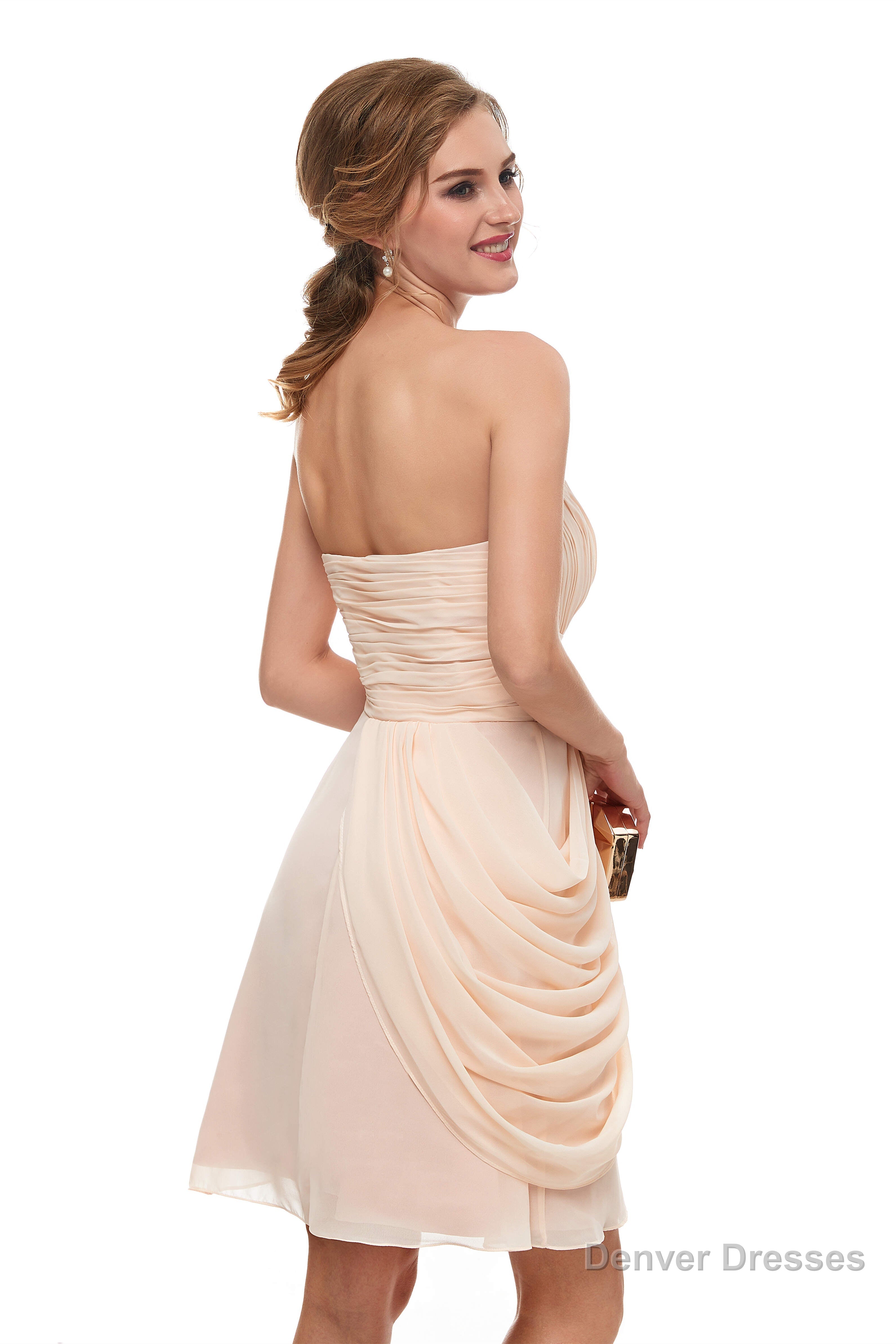 Pink Sweetheart Neck Chiffon Homecoming Dresses With Pleats