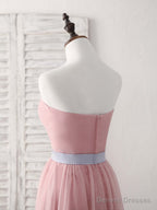 Pink Sweetheart Neck Tulle Long Prom Dress, Aline Pink Bridesmaid Dress