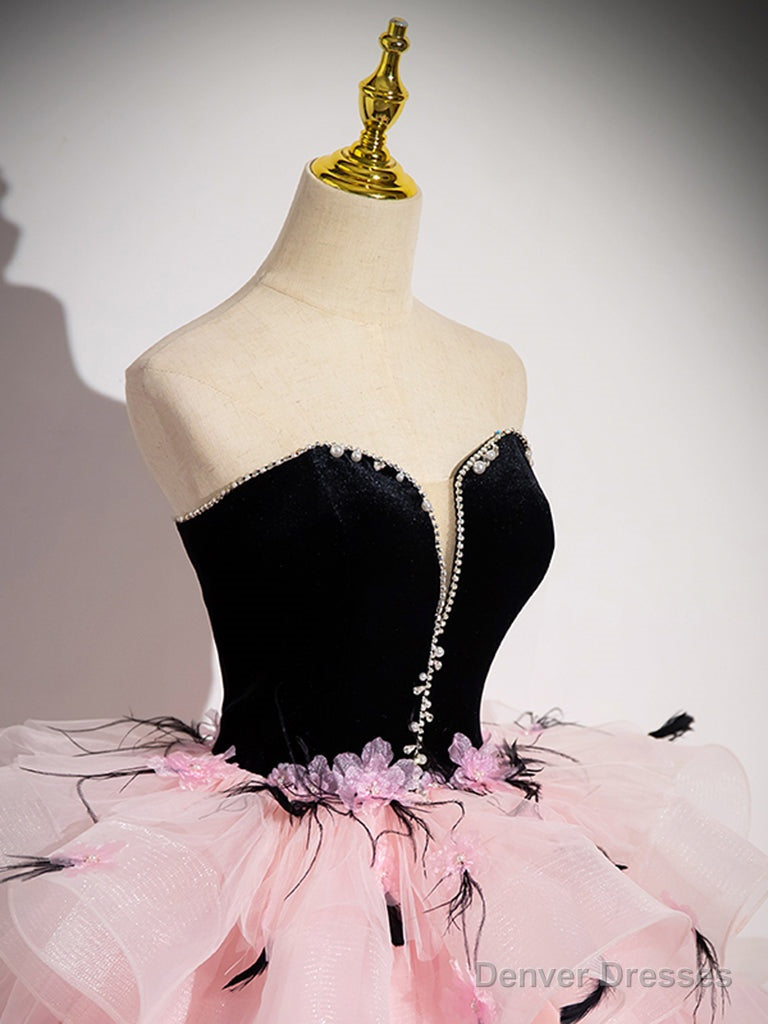 Pink Sweetheart Neck Tulle Long Prom Dress, Pink Long Prom Gown Secondary image