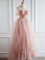 Pink Sweetheart Neck Tulle Long Prom Dress, Pink Tulle Formal Dress