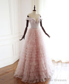 Pink Sweetheart Off Shoulder Tulle Long Prom Dress Pink Evening Dress