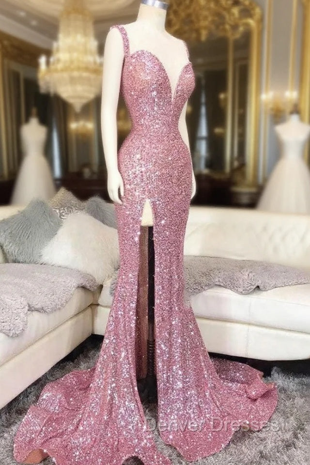 Pink Sweetheart Sequin Mermaid Long Prom Dress Pink Evening Dress Main image