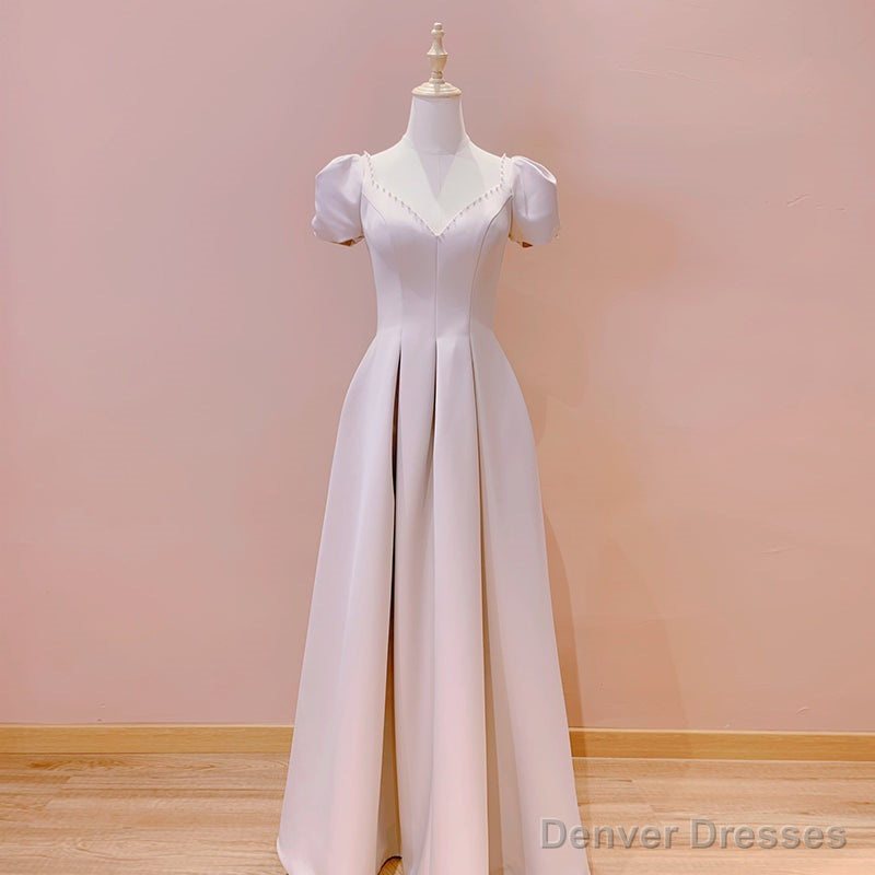 Pink Sweetheart Short Sleeves Floor Length Party Dress, Pink Wedding Party Dresses