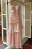 Pink Sweetheart Straps Mermaid Evening Dress, Pink Satin Long Prom Dress