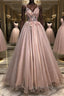 Pink sweetheart tulle lace long prom Dress pink tulle formal Dress