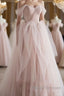 Pink sweetheart tulle long prom Dress, pink tulle formal Dress
