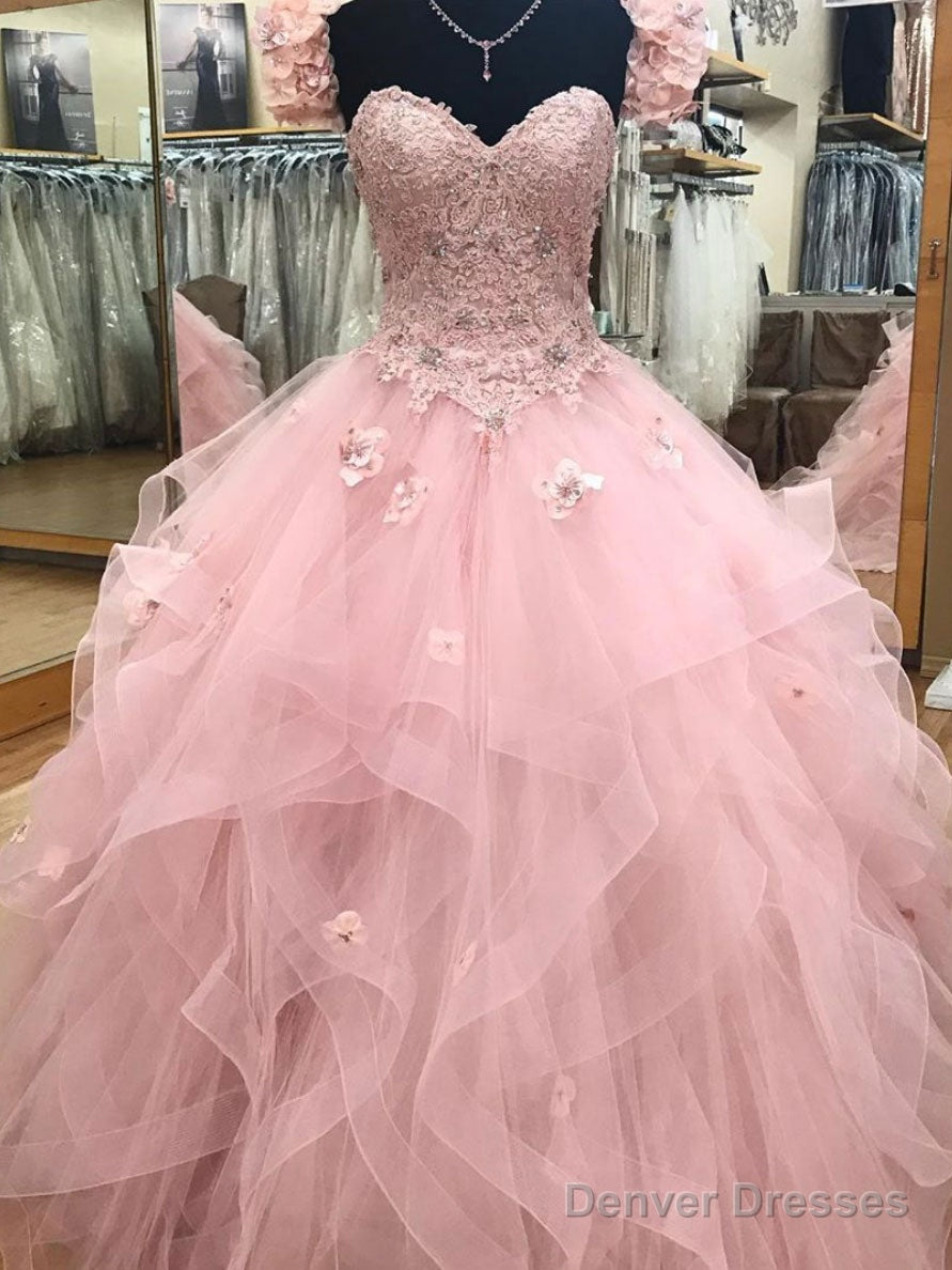 Pink Sweetheart Tulle Long Prom Gown, Pink Sweet 16 Dress Secondary image