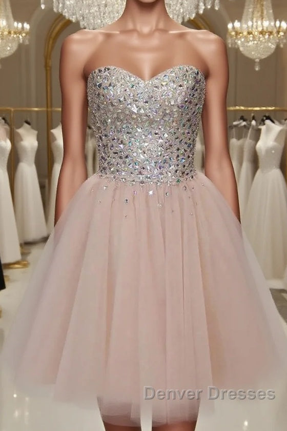 Pink sweetheart tulle short prom Dress, homecoming Dress