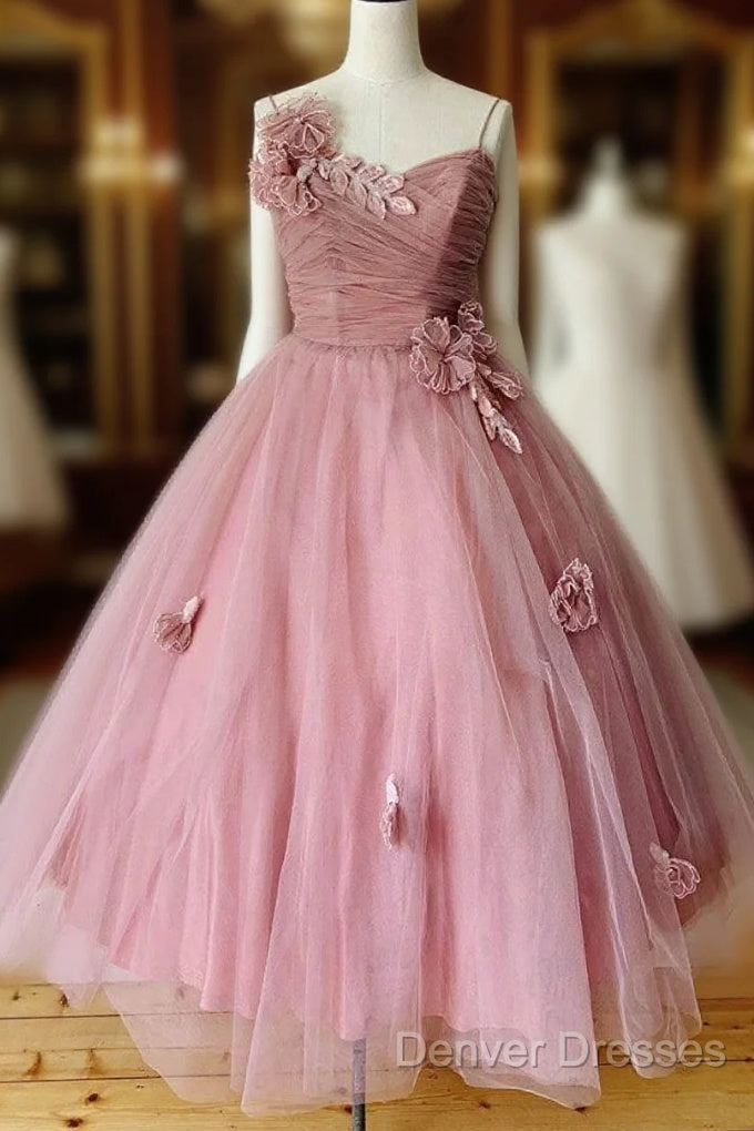 Pink Sweetheart Tulle Tea Length Prom Dress Bridesmaid Dress Main image