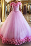 Pink tulle 3d flower tulle long prom gown, pink tulle evening Dress