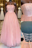 Pink tulle A-line long prom Dress tulle formal Dress