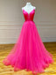 Pink Tulle A Line Ruffles Long Prom Dress