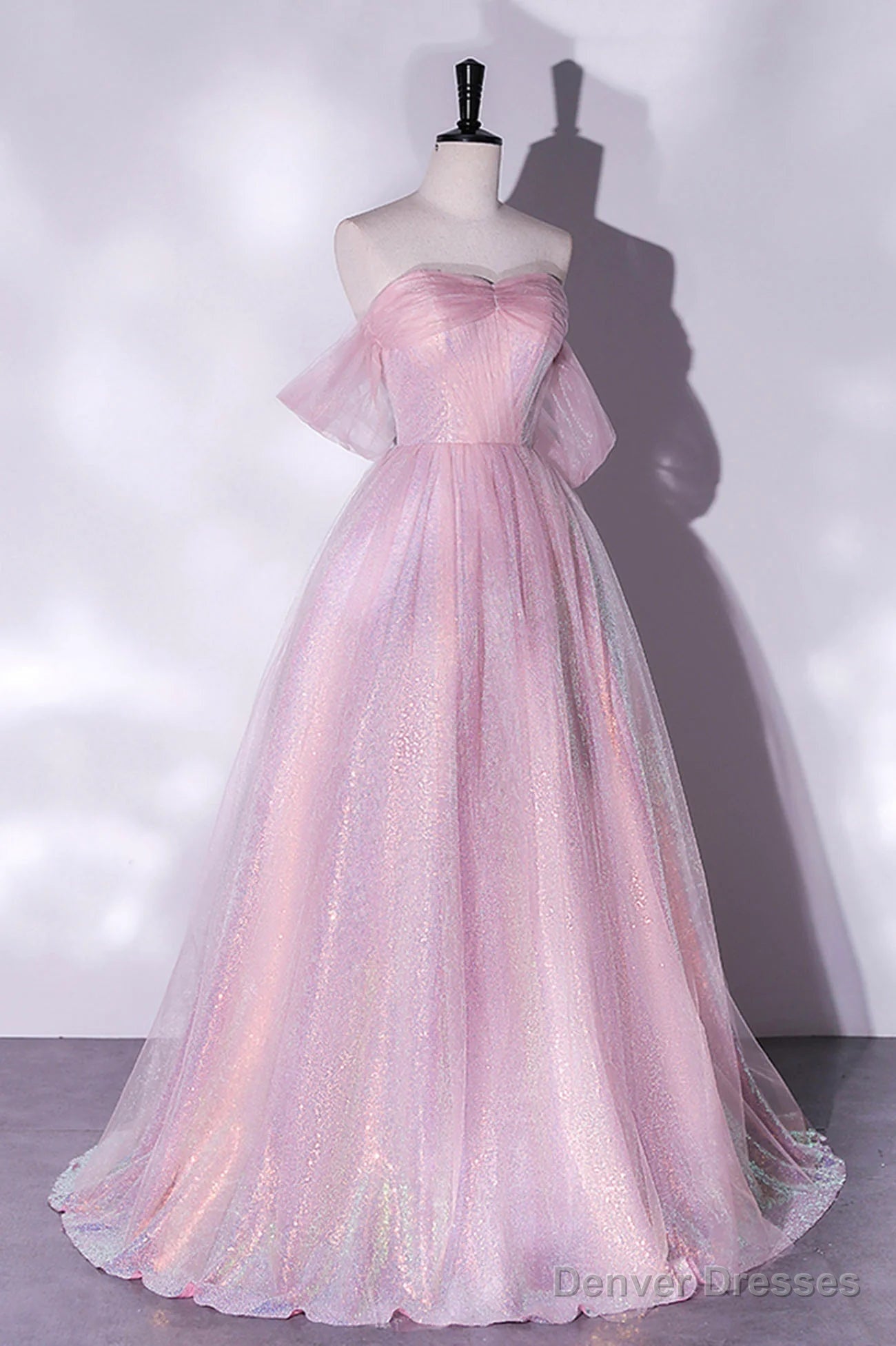 Pink Tulle and Sequins Sweetheart Long Party Dress, A-line Pink Prom Dress Main image