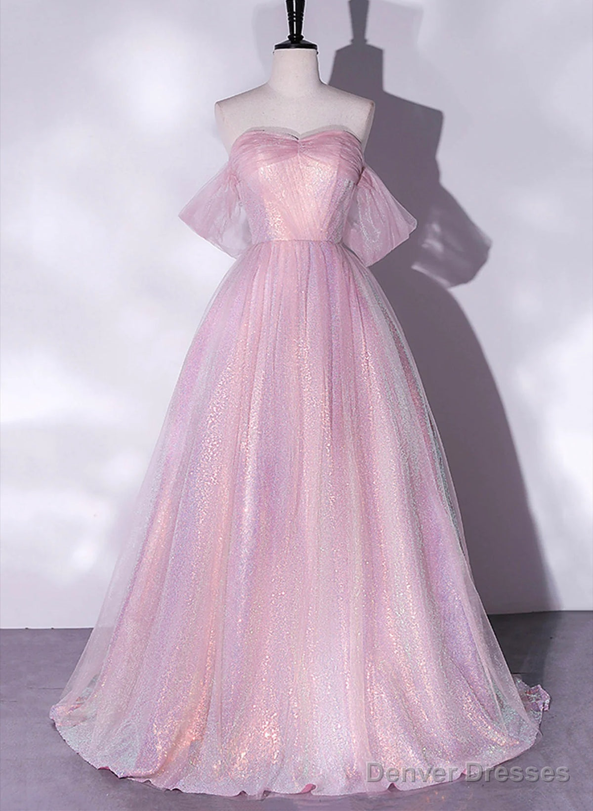 Pink Tulle and Sequins Sweetheart Long Party Dress, A-line Pink Prom Dress Secondary image