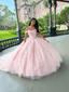 Pink Tulle Applique Long Prom Dress Quinceanera Dress Ball Gown