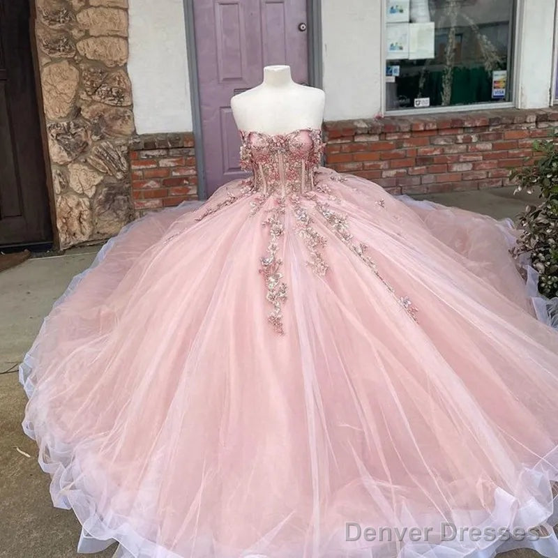 Pink Tulle Appliques Ball Gown Quinceanera Dresses Main image