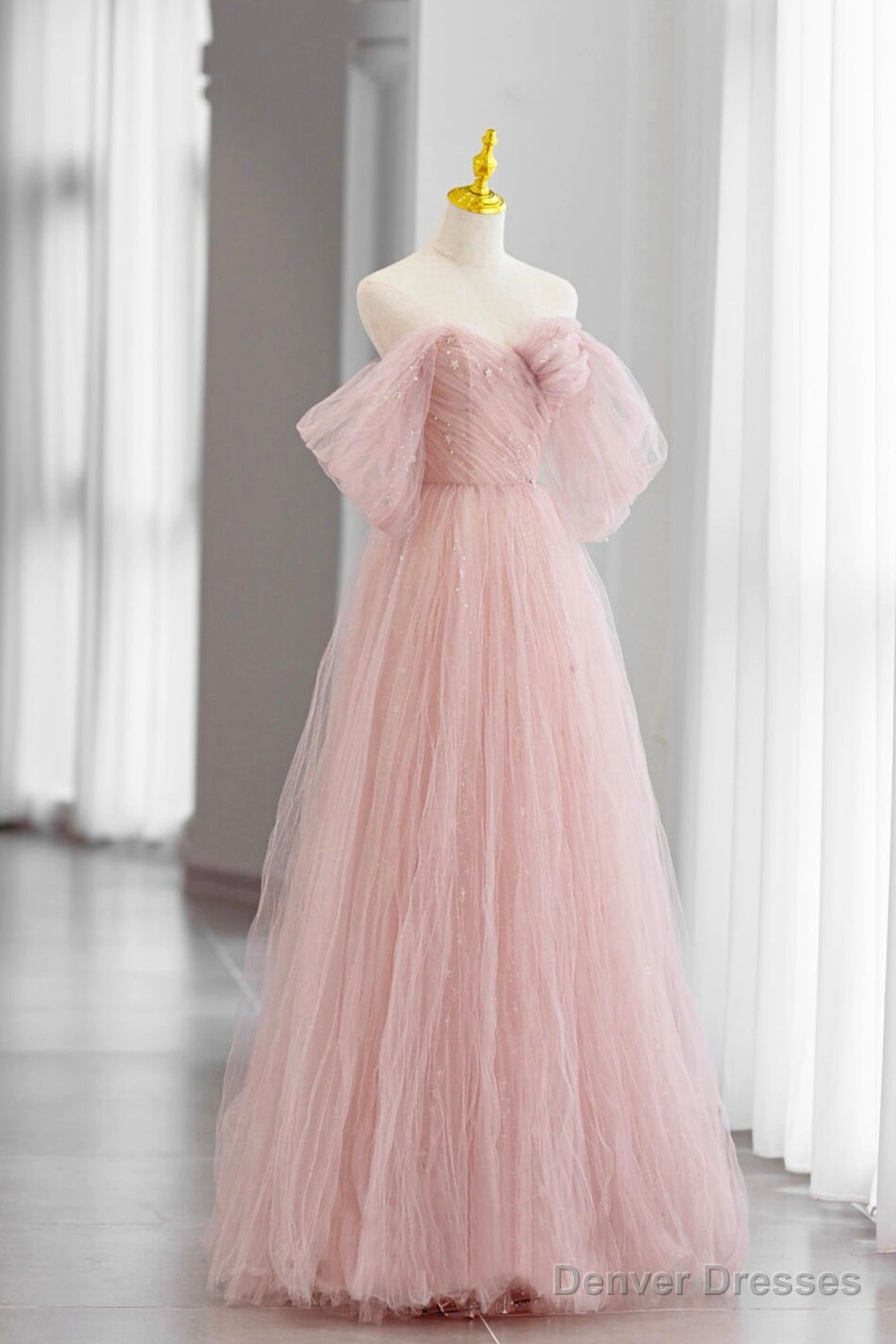 Pink Tulle Floor Length Prom Dress, Cute A-Line Evening Party Dress Main image